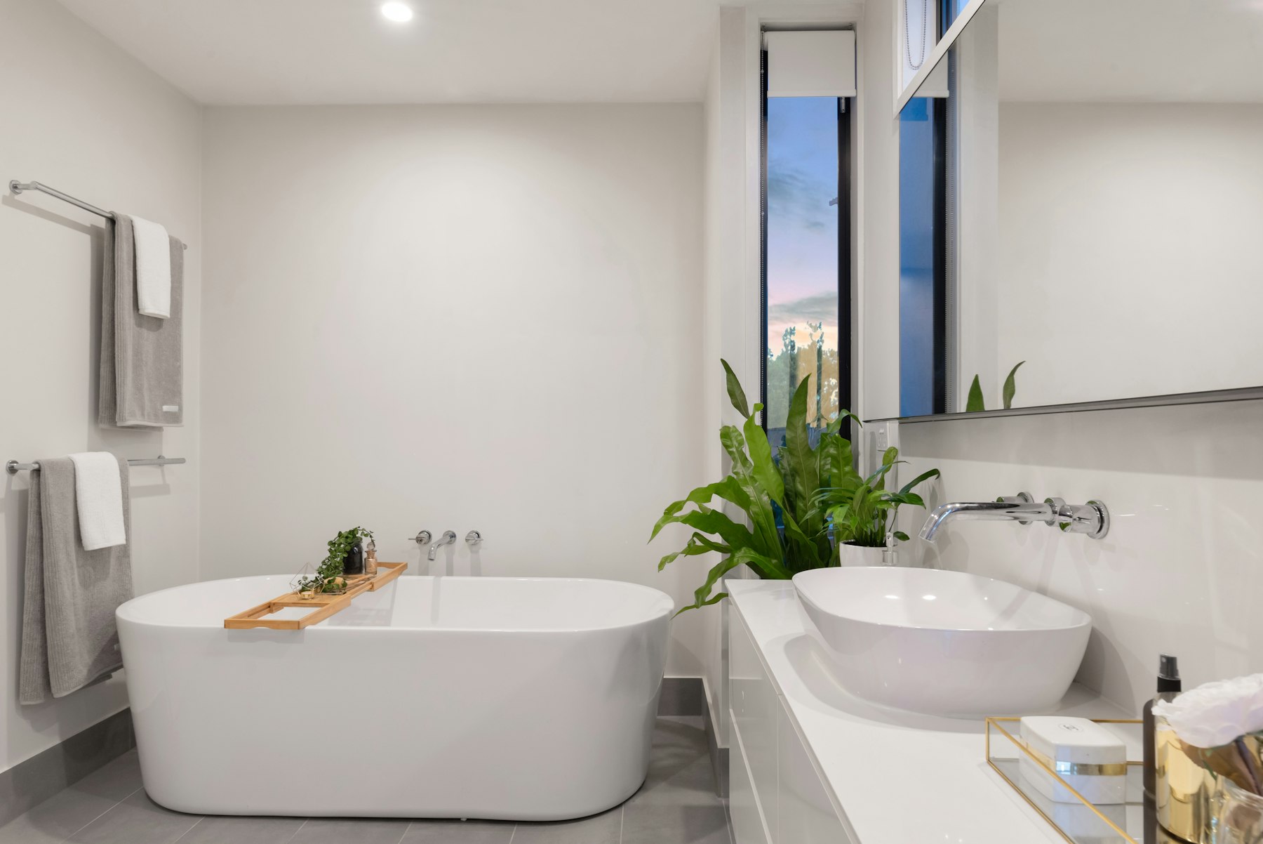 Marble bathroom with freestanding tub