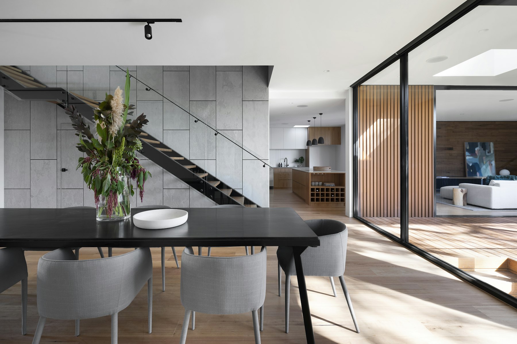 Modern interior with glass wall