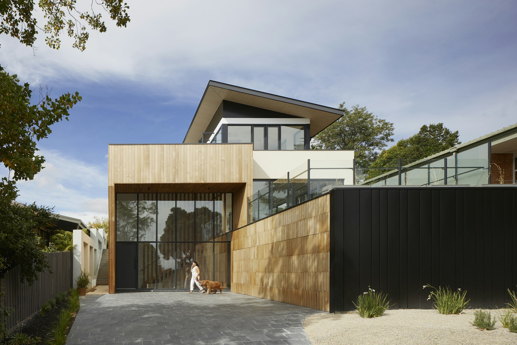 Modern courtyard home, wood and block