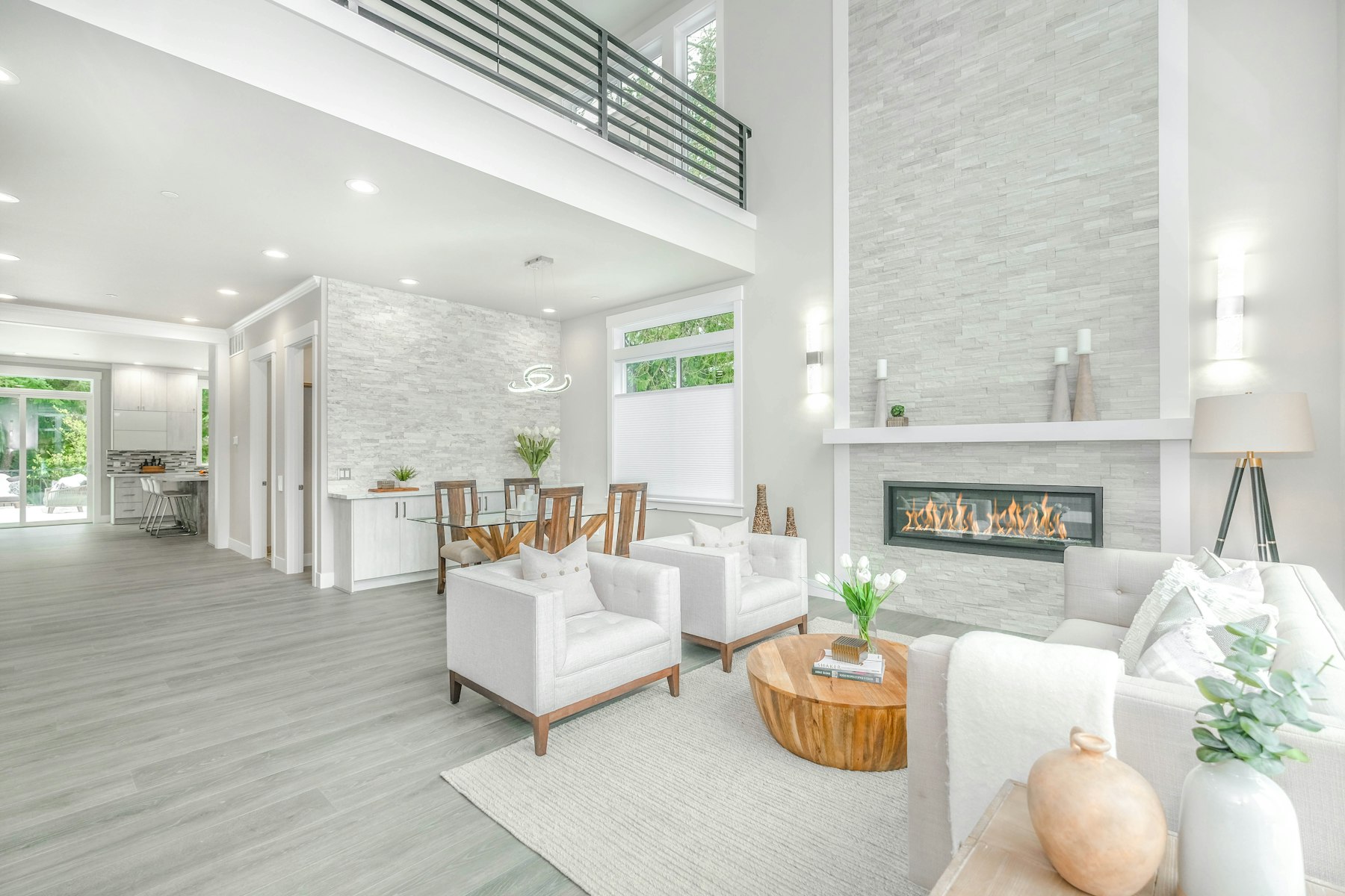 Living room with modern fireplace wall